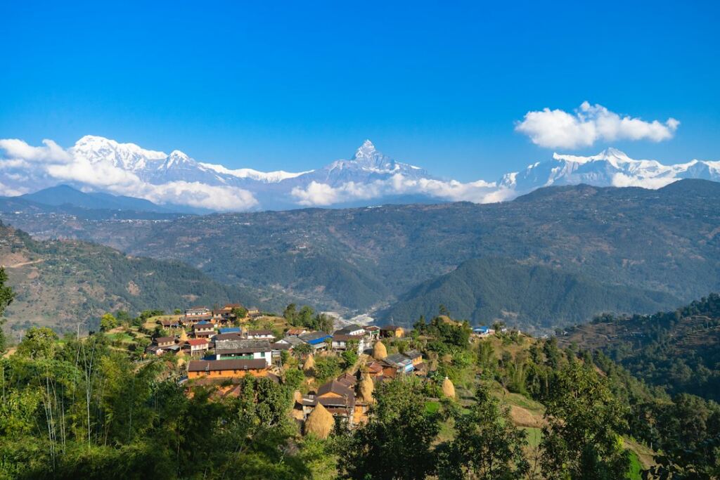 Dhampus village in Nepal with the Annapurna Himalaya in the background