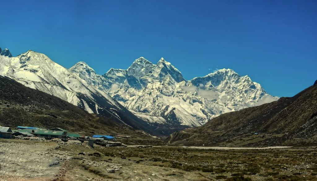 Everest Base Camp in Nepal with expedition tents and Himalayan peaks