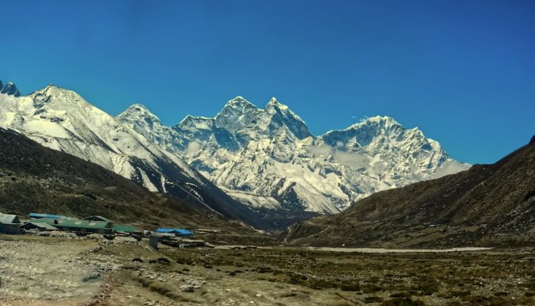 Everest Base Camp in Nepal with expedition tents and Himalayan peaks