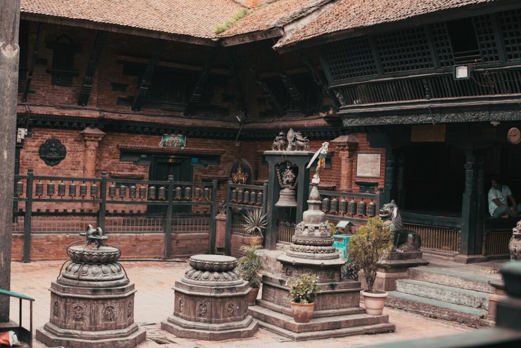 Historic courtyard architecture in the Kathmandu Valley, echoing Nepal locations filmed in Powaqqatsi