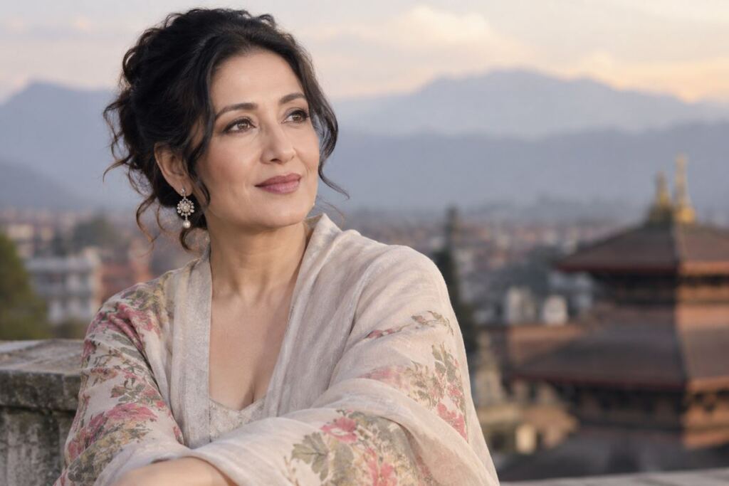 AI-generated editorial portrait inspired by Manisha Koirala for Nepal Digest