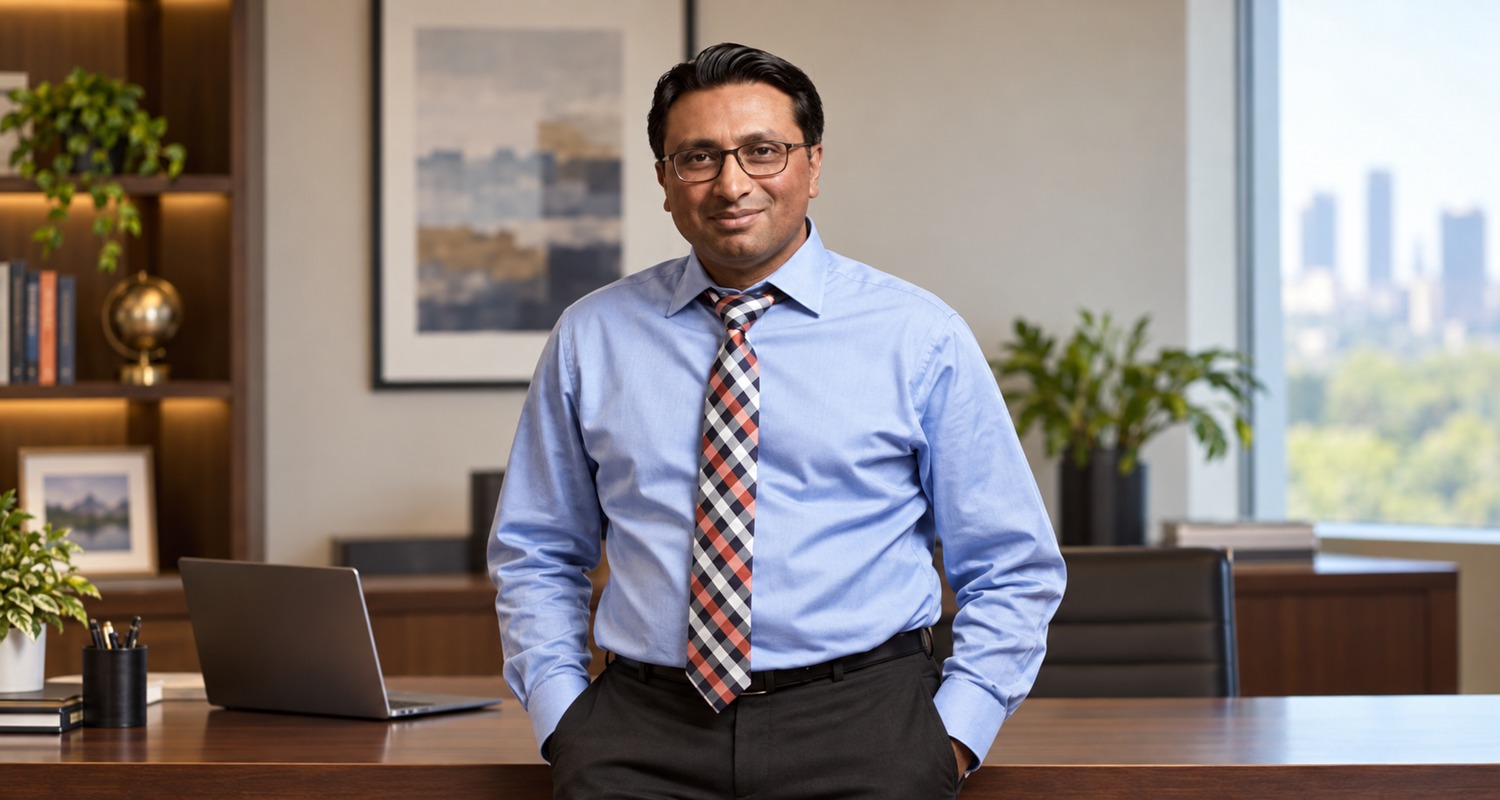 Swarnim Wagle standing in a modern office