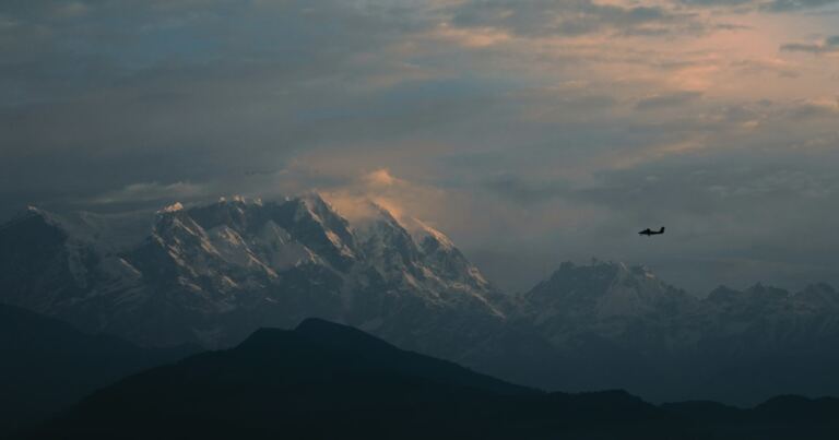 Aircraft flying above Nepal's Himalayan landscape