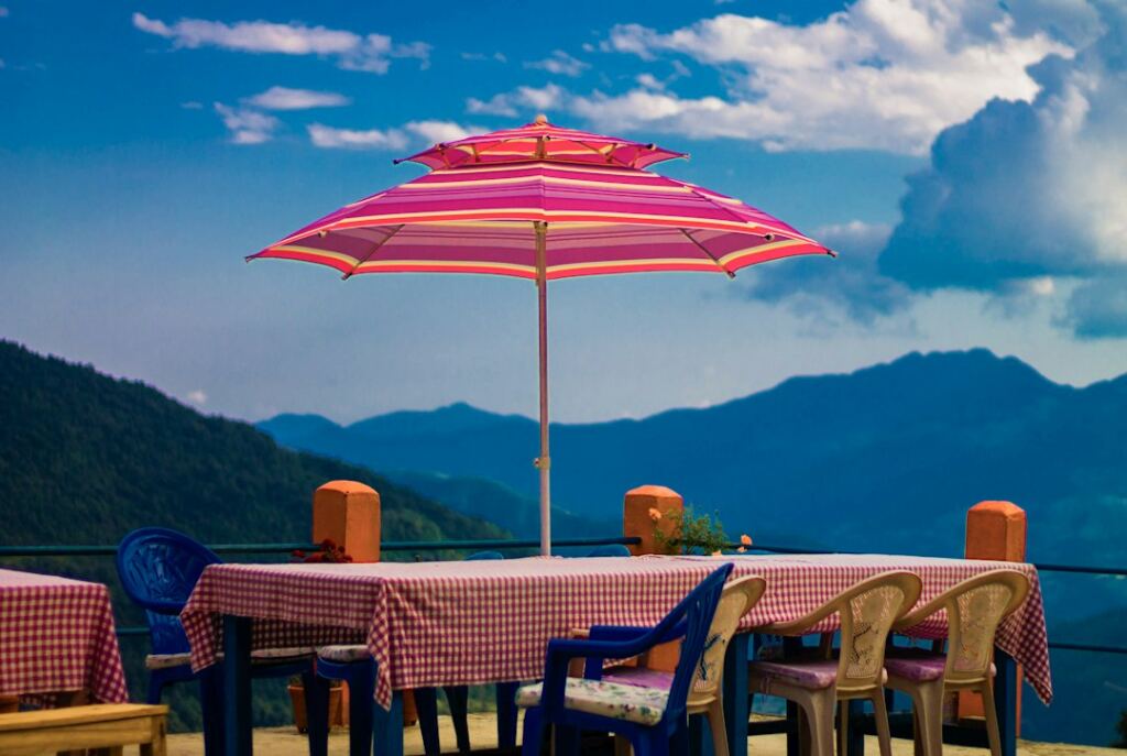 Outdoor leisure setting with Himalayan mountains