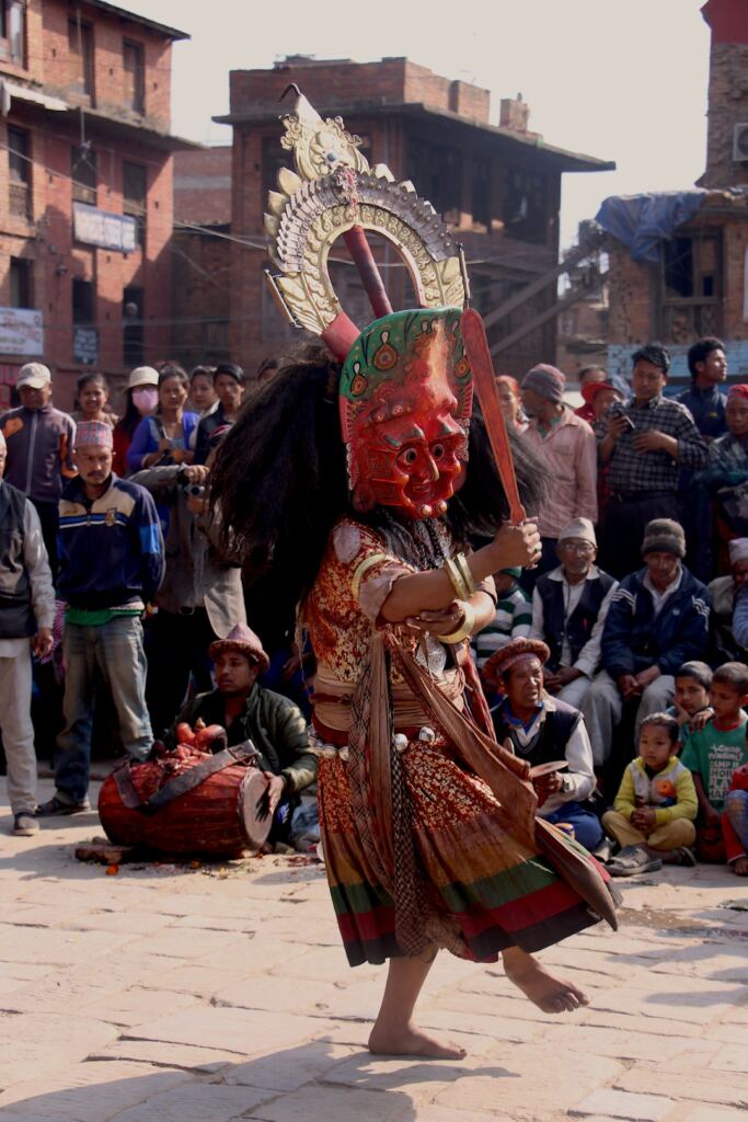 Traditional masked cultural performance in Nepal