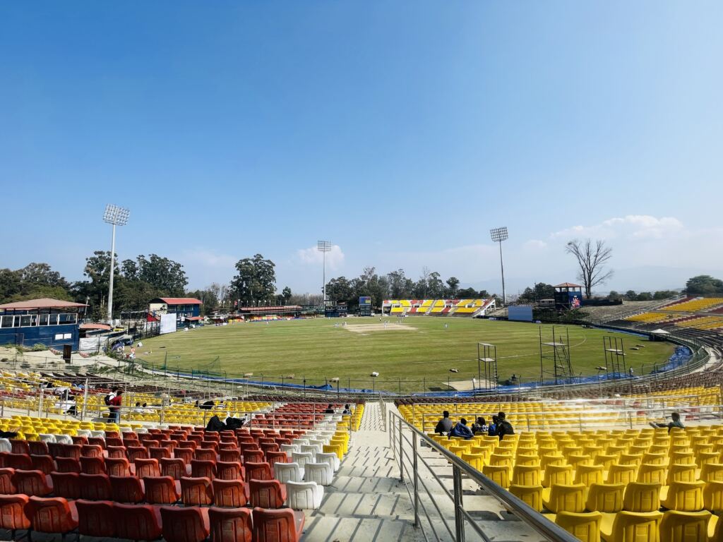 Cricket match at TU Cricket Ground in Kirtipur, Nepal